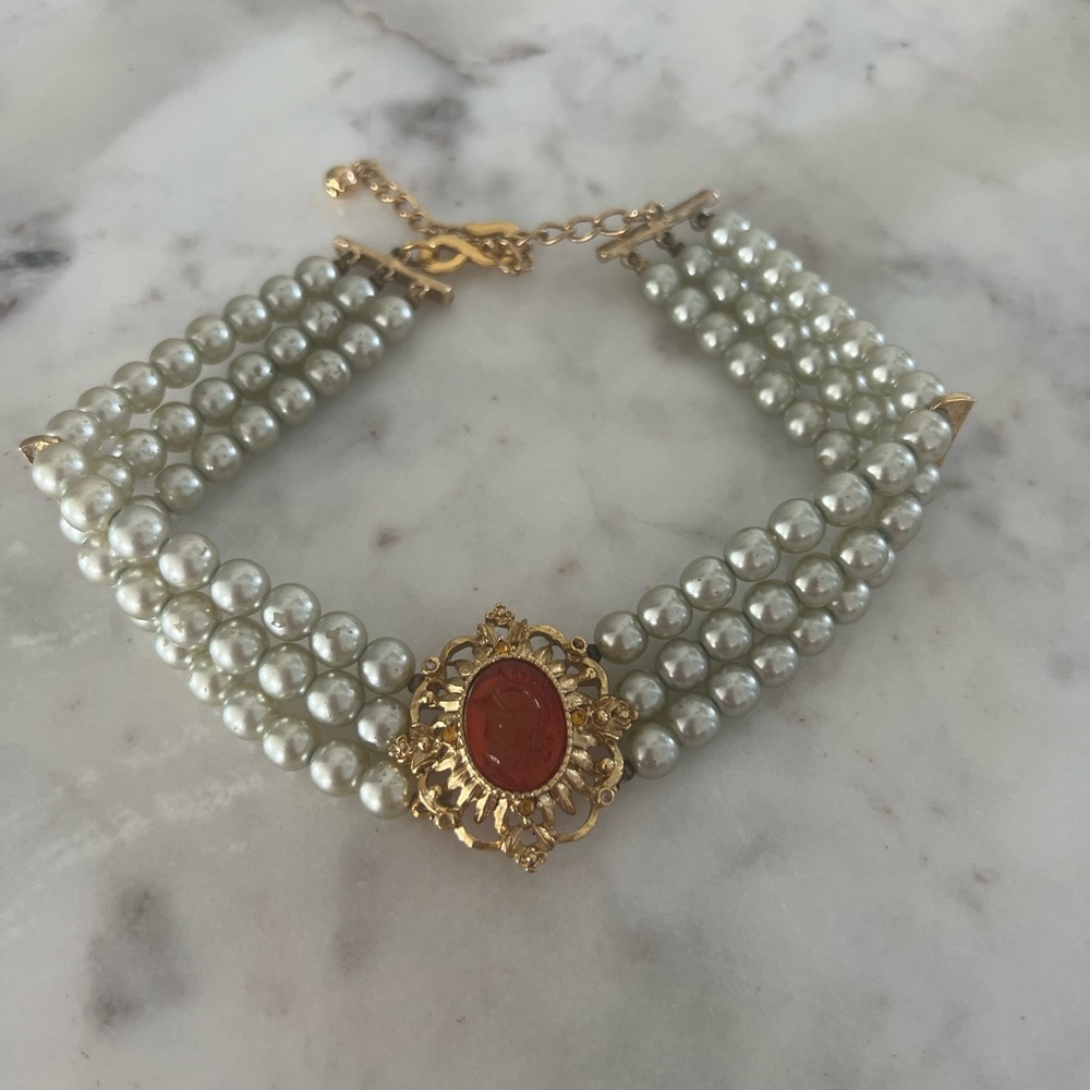 Vintage Kenneth Lane Multi Strand Faux Pearl Choker Elegant Gold and Pearl